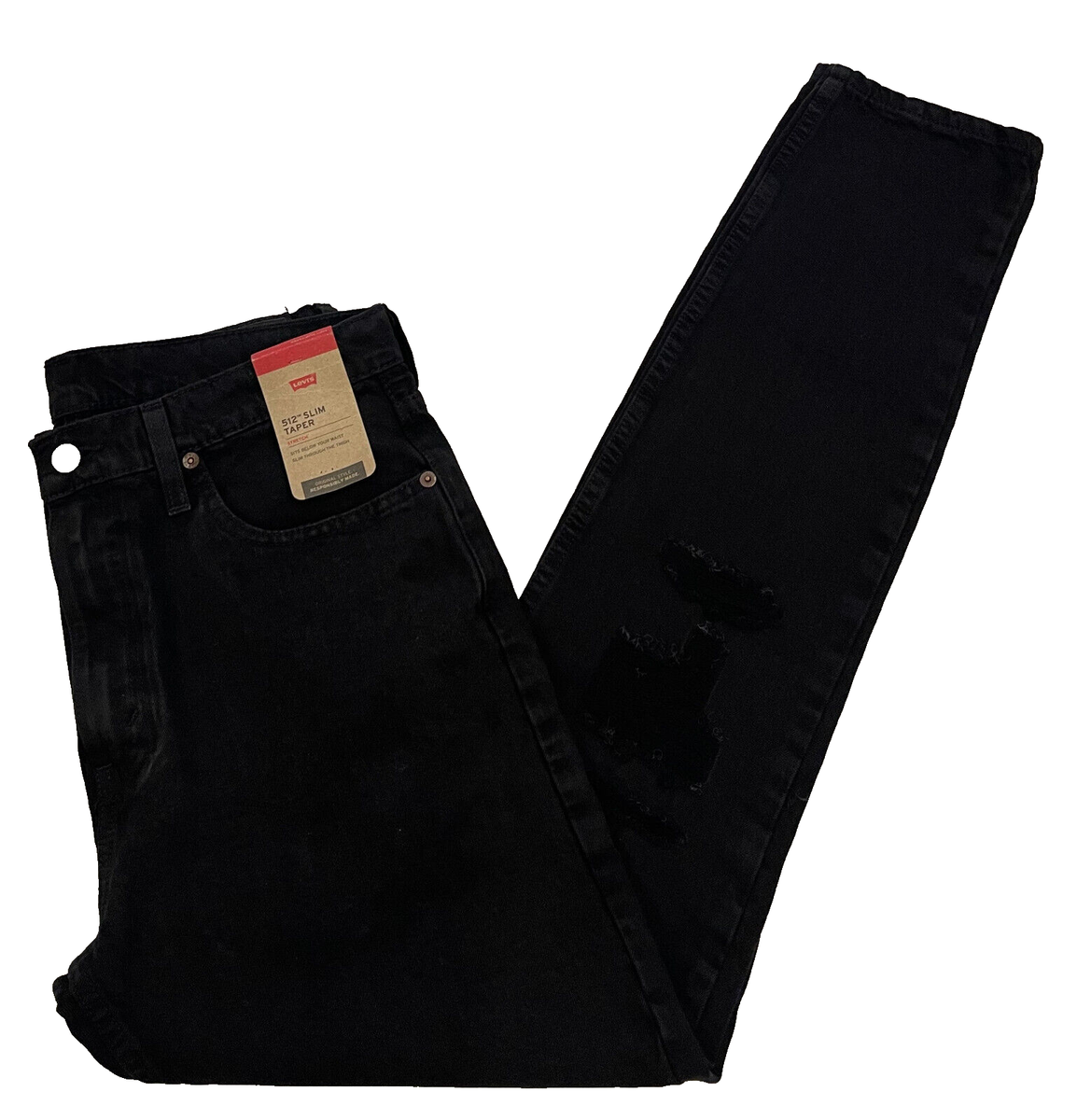 Levis 512 Slim Taper Stretch Mens Ripped Jeans 33X32 Black W33L32