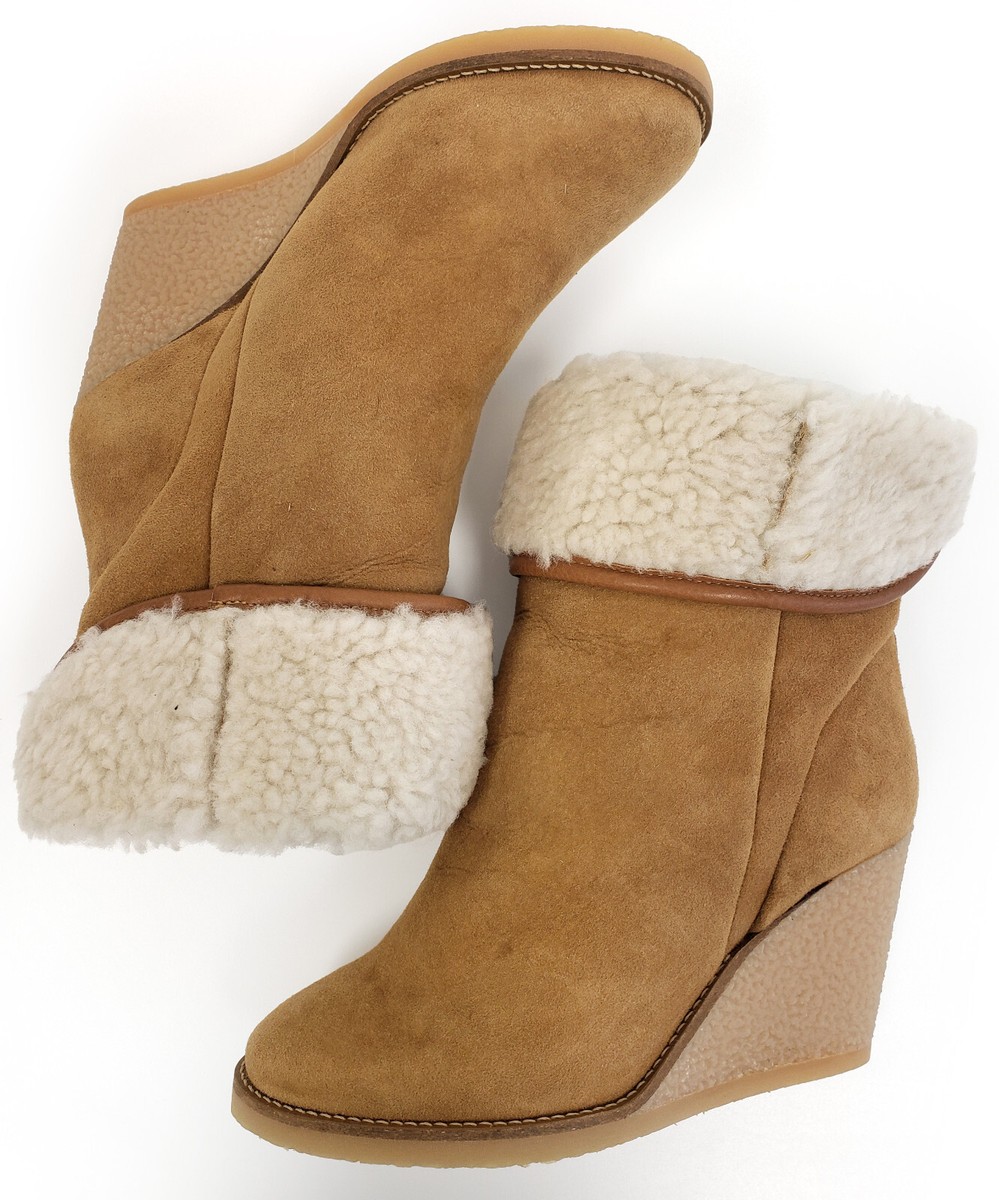Isabel Marant Totam Women's Suede Shearling Wedge Bootie Natural