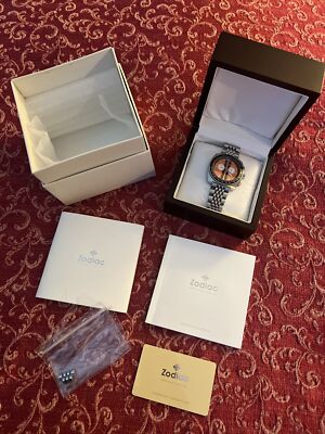 ZODIAC SHELBY CORONOGRAPH V8 ORANGE SWISS WATCH with BOX 🤩 MINTY