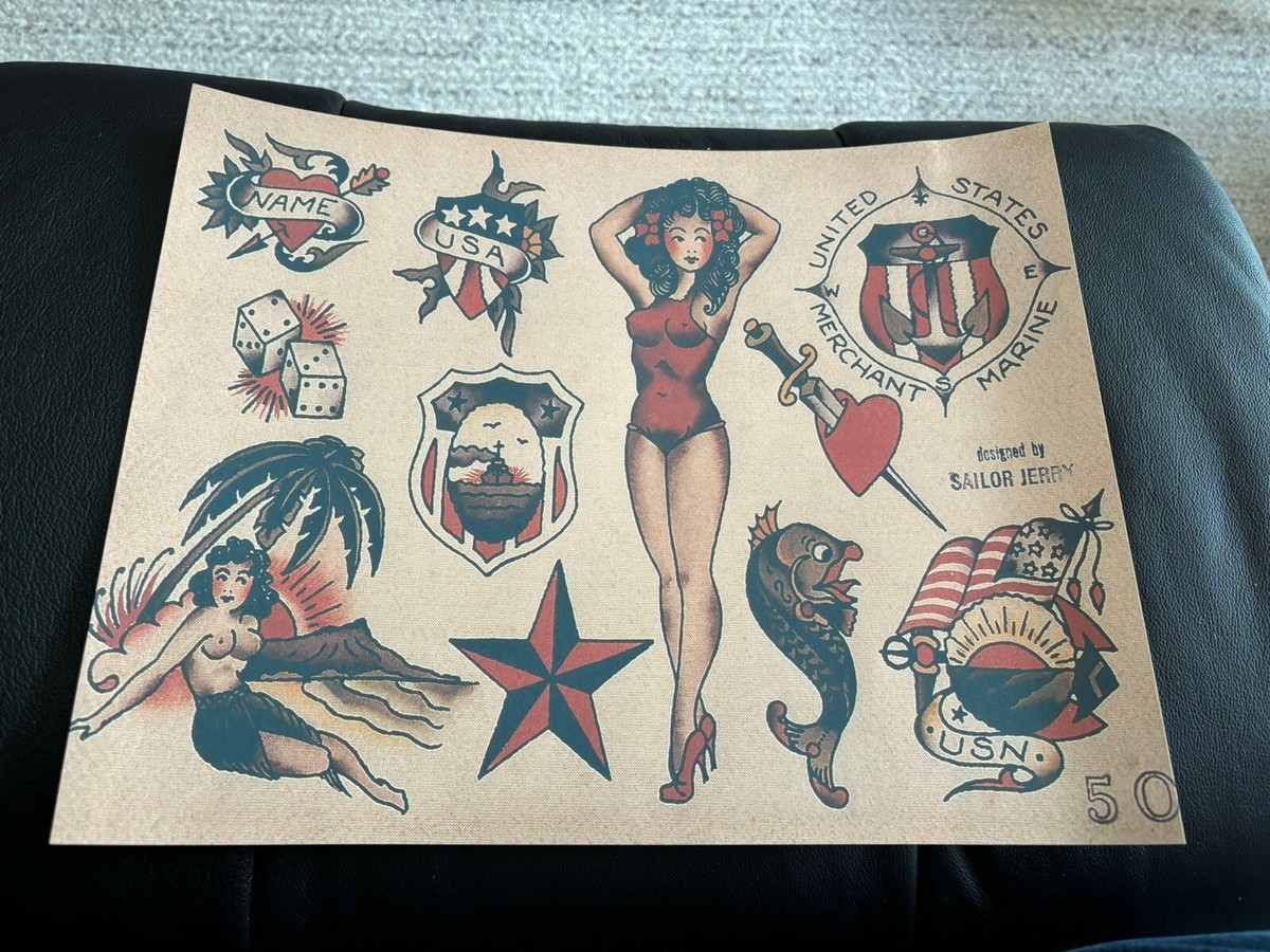 5O Designed By Sailor Jerry Tattoo flash art sheet (lot #211