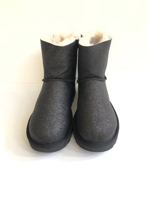UGG CLASSIC MINI BAILEY BOW SPARKLE GLITTER BLACK BOOT US 6 / EU