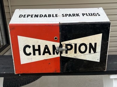 Vintage Champion Spark Plugs Service Station Metal Cabinet Gas Oil