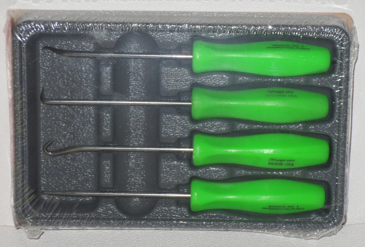 Snap-on 4 PC Mini Handle Awl Hook & Pick Set Green ASA204BG for