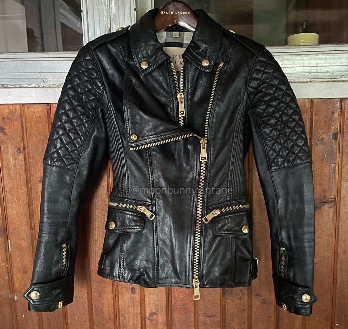 Burberry Brit Remington Quilted Leather Jacket Moto Biker XS US 2