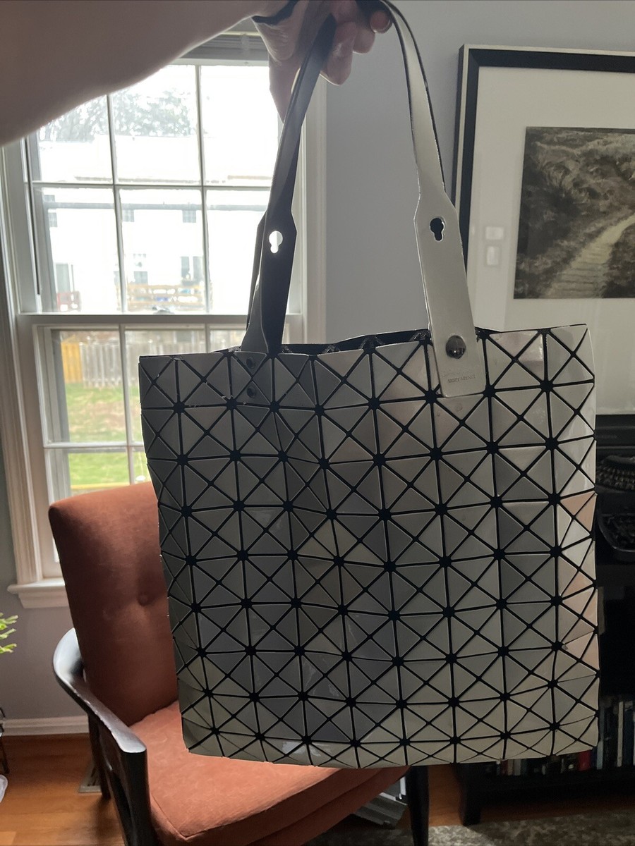 BAO BAO ISSEY MIYAKE Silver Prism Style Tote Purse Bag Rectangle