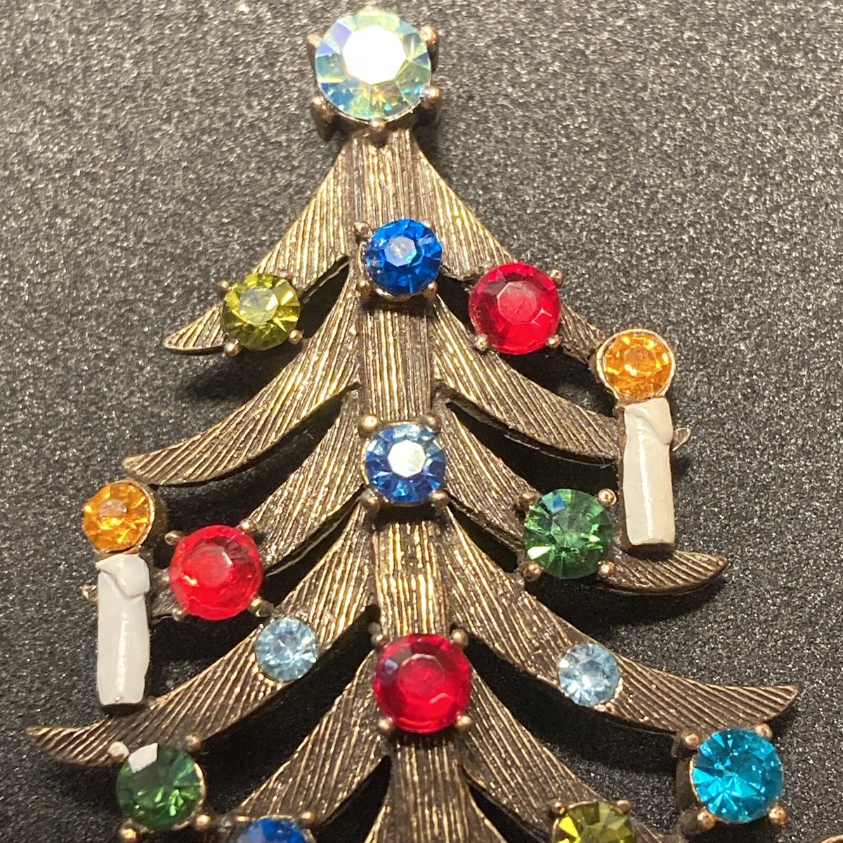 Vintage Weiss Signed Multi Color Rhinestone 4 Candle Christmas