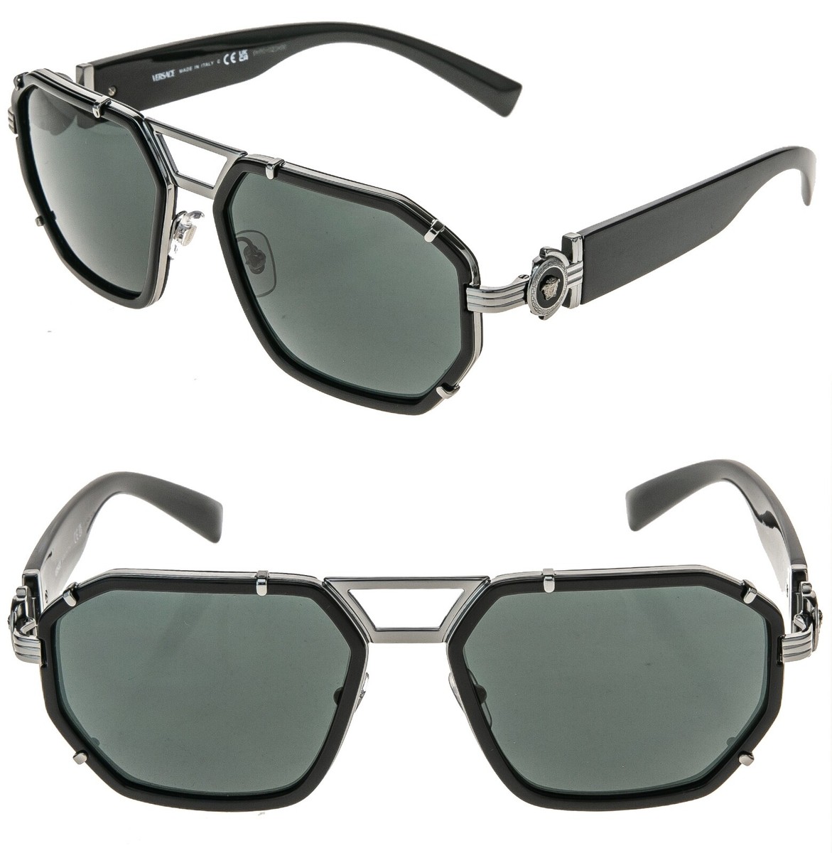 VERSACE GRECA Pilot Medusa 2228 Gunmetal Black VE2228 Square