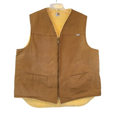 Vintage Carhartt 6SVT Sherpa Lined Vest Men's XLT Duck Brown Full
