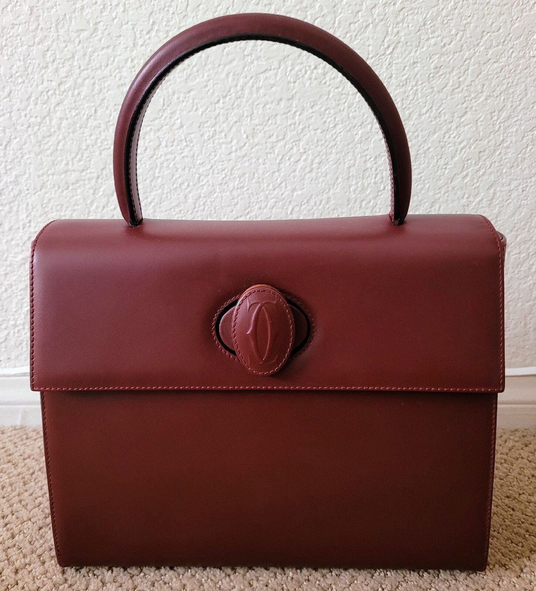 AUTH CARTIER VINTAGE KELLY-DESIGN TOP HANDLE LEATHER BAG PREOWNED