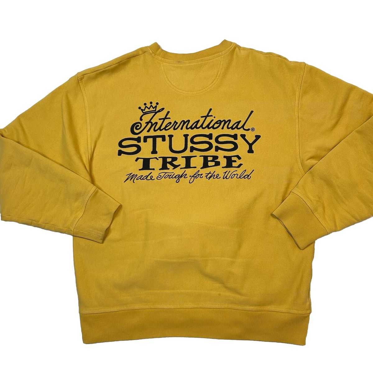 Stussy Tribe Crew Neck Sweatshirt Mens Size XL Yellow Back Hit