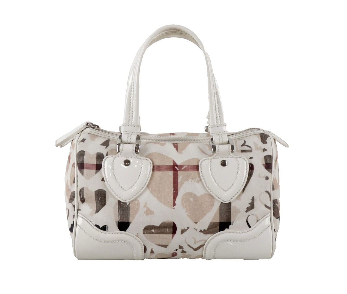 Burberry SuperNova Check Heart White leather Boston Bag | eBay