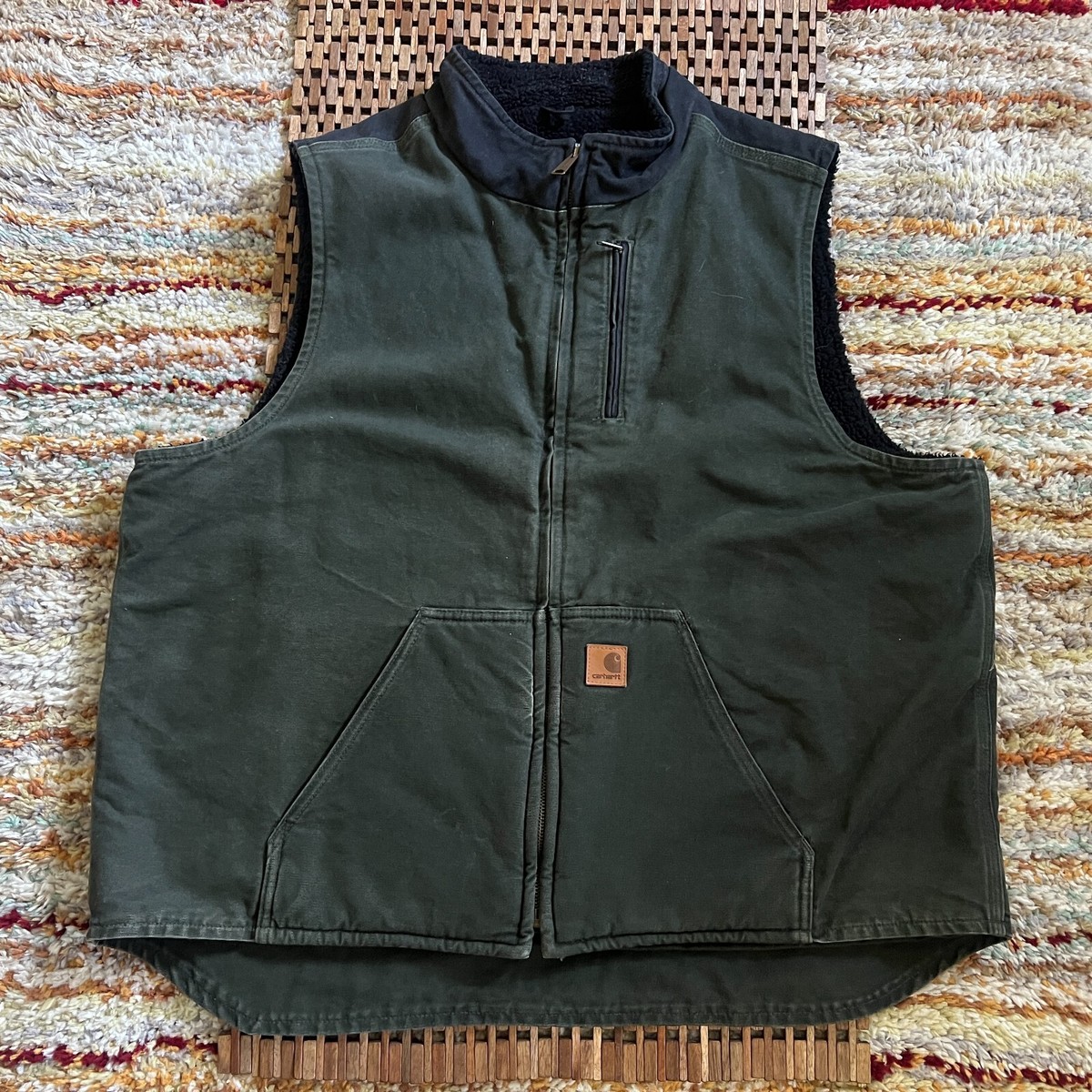 Carhartt Two Tone Forest Green Black Canvas Sherpa Lined Vests
