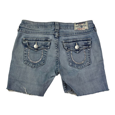 True Religion Size 28 Boot Cut Cut Off Denim Shorts USA Bedazzled