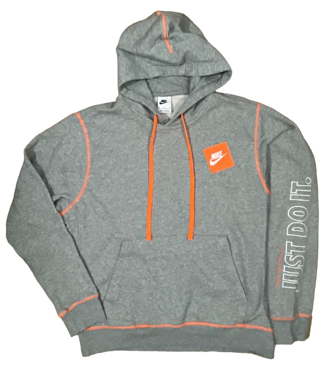 Nike Hoodie Neon Orange Gray MEDIUM Block Logo | eBay