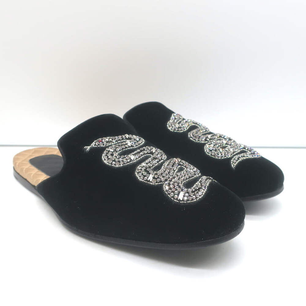 Gucci Lawrence Crystal Snake-Embroidered Slipper Mules Black