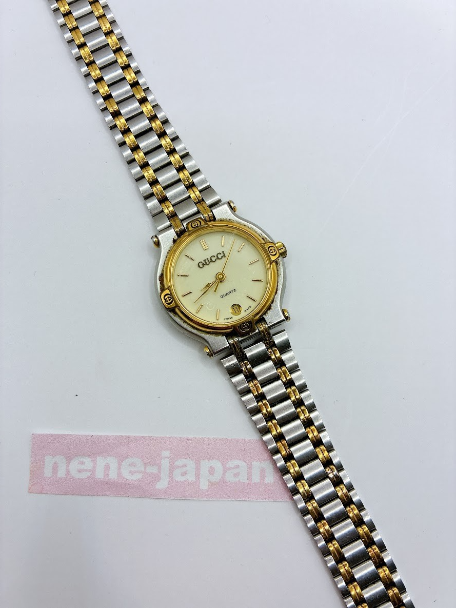 Gucci 9000L White Dial Date Women's Quartz Watch JAPAN 25mm