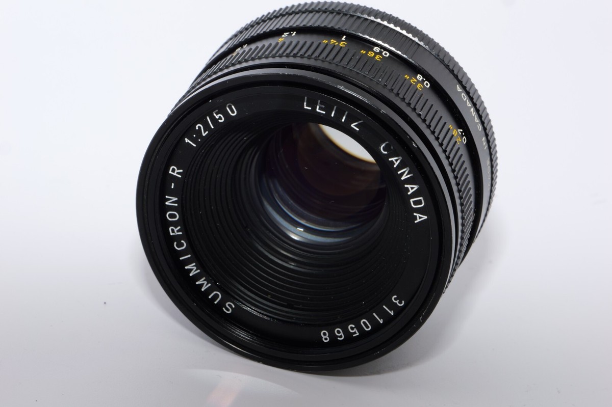 Leica Summicron-R 50mm F2 Lens. Germany. 3 CAM. Built In Hood. CLA