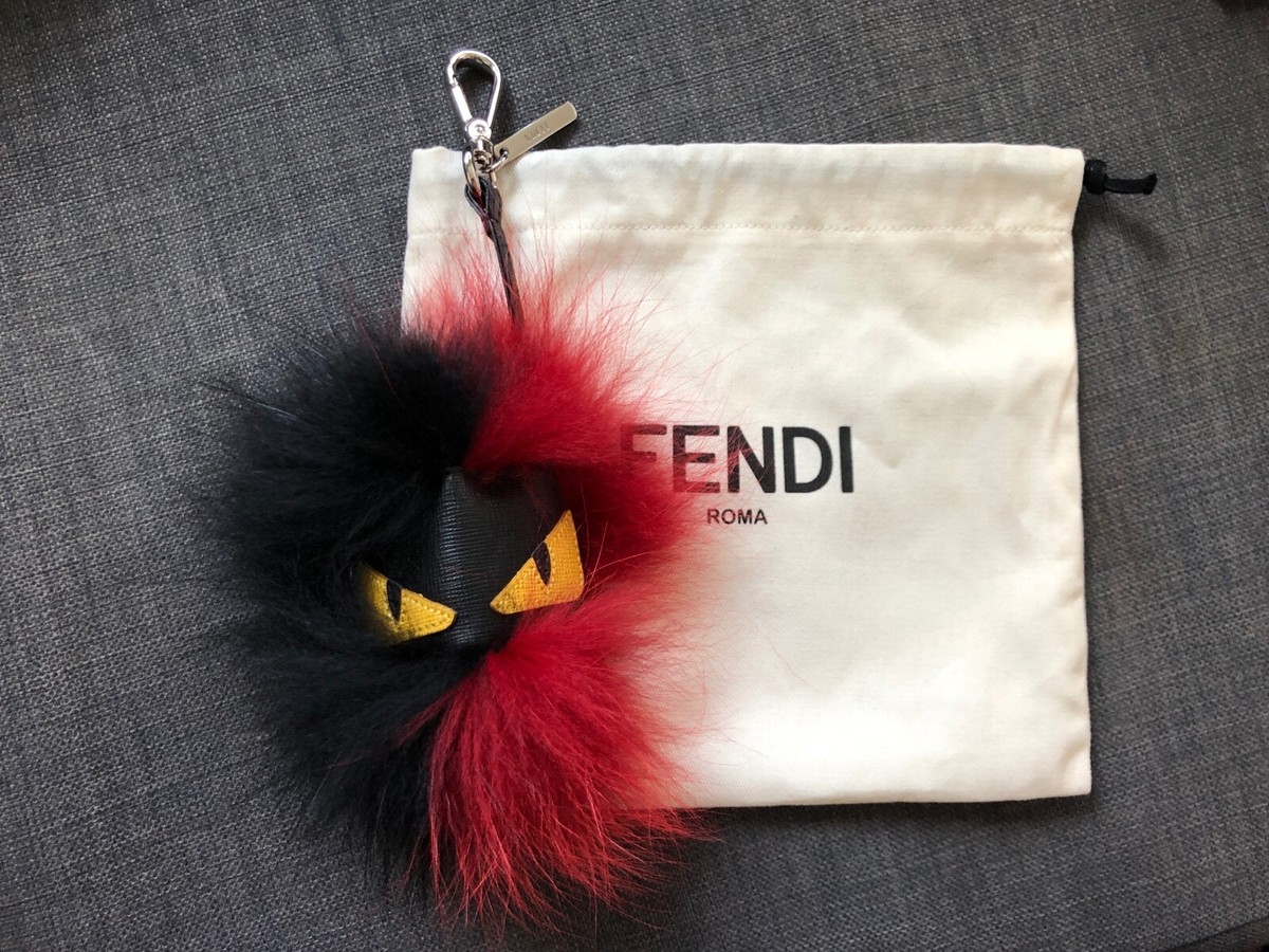 FENDI Bag Bug Charm in Calf Leather and Fox Fur (red / black) | eBay