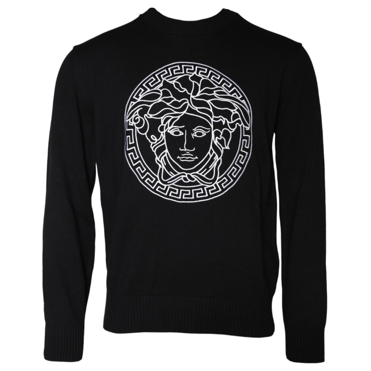 VERSACE Sweater Black Medusa Embroidery Crew Neck Pullover IT46