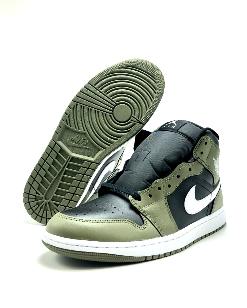 NEW* Men NIKE AIR JORDAN 1 MID BLACK/MEDIUM OLIVE-SAIL (DQ8426 092