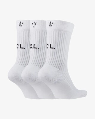 Nike x DRAKE NOCTA Crew Socks White/Black 3-Pack DD9240-100 Size