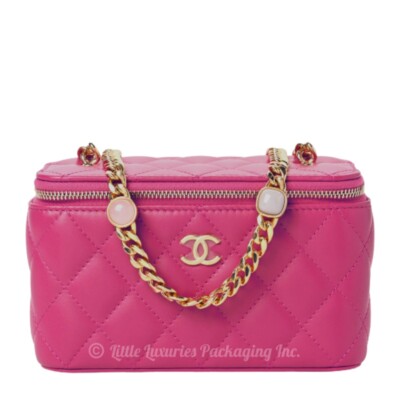 NWT Authentic Chanel Fuchsia Pink Lambskin Vanity Case Handbag