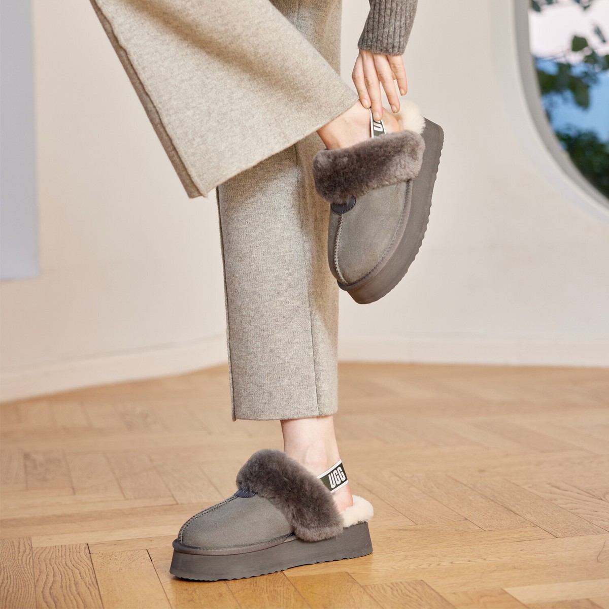 UGG Platform Slippers Australian Double Face Sheepskin Slingback