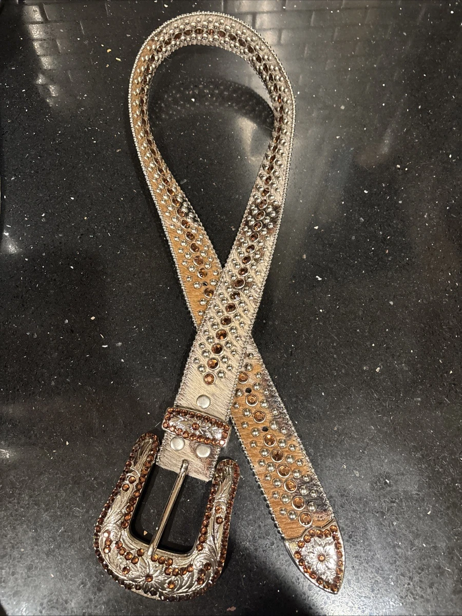 BB Simon Belt Medium 1857 S91 Brown Tan White Leather Belt - Great