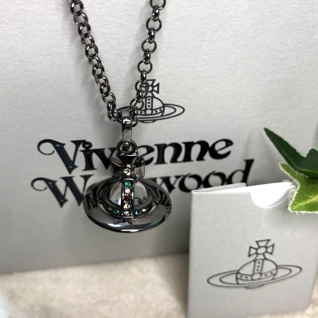 Vivienne Westwood Necklace Ornamental Small Orb Gunmetal NEW Japan