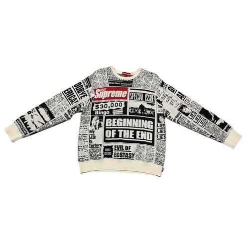 Supreme Newsprint Sweater Size XL (Shrunk) M Jumper Extrafine