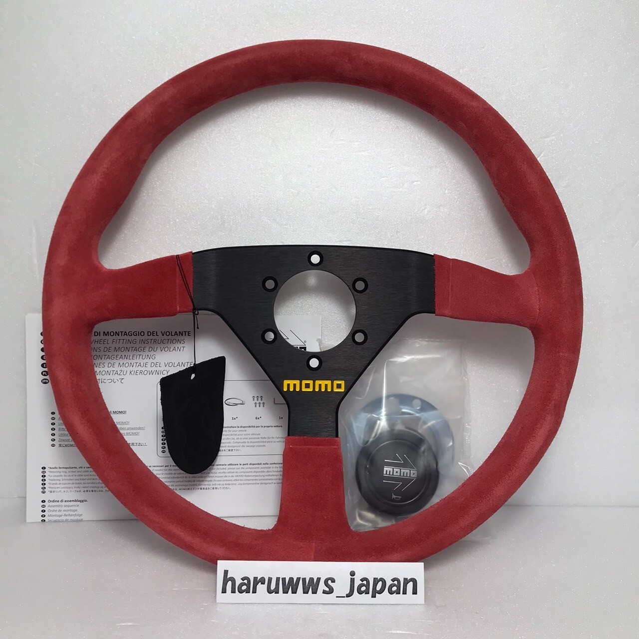 OEM Momo Steering WHEEL Black Spoke MOD.78 350mm Red Suede Model