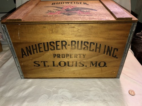 Vintage ANHEUSER BUSCH Budweiser Beer Wooden Box Crate w/ Hinged