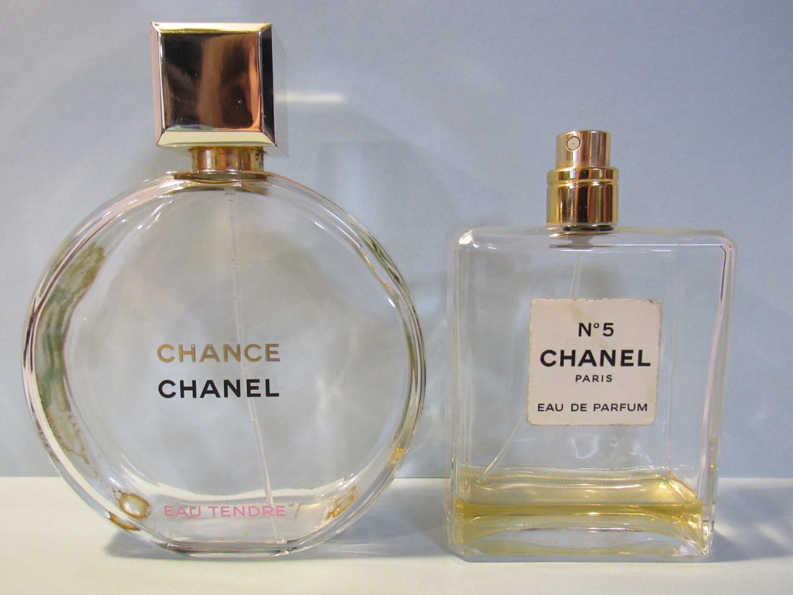 EMPTY PERFUME BOTTLES Chanel Chance Eau Tendre EDT 5oz / Chanel No