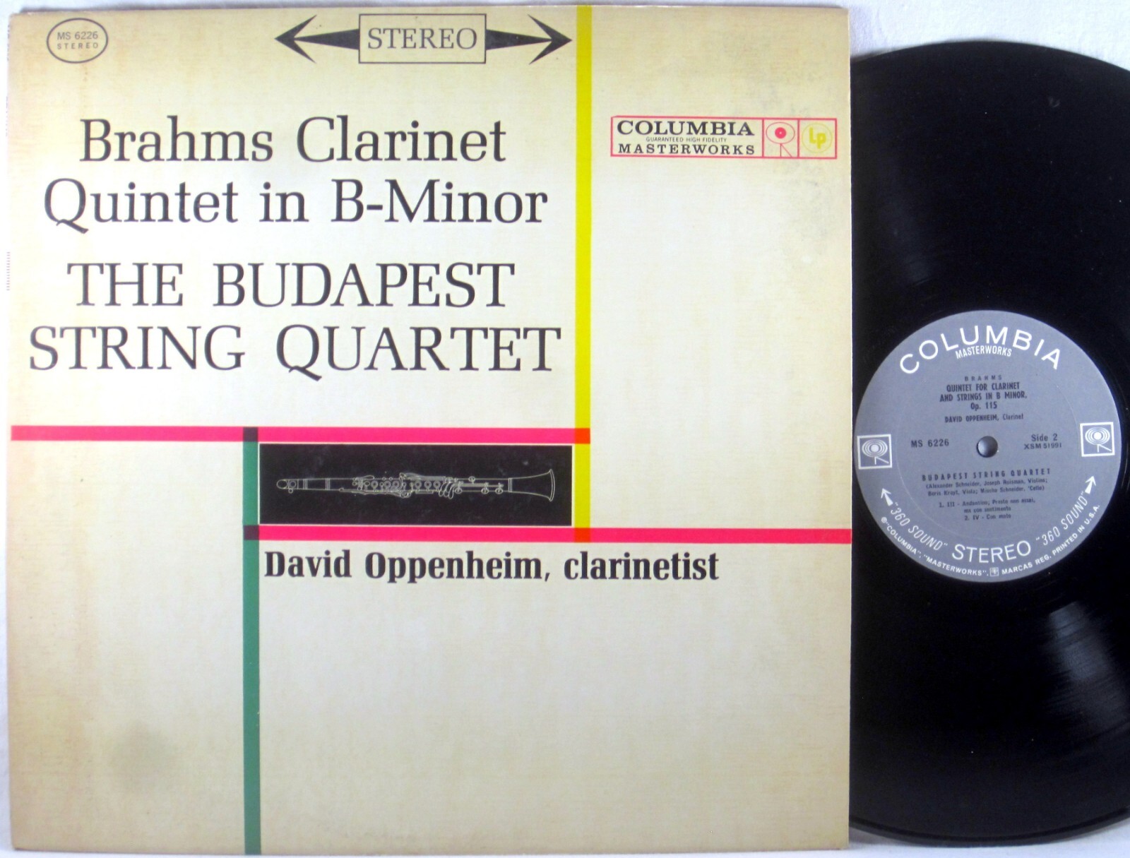 COLUMBIA 2-EYE Brahms OPPENHEIM Clainet Quintet BUDAPEST STRING