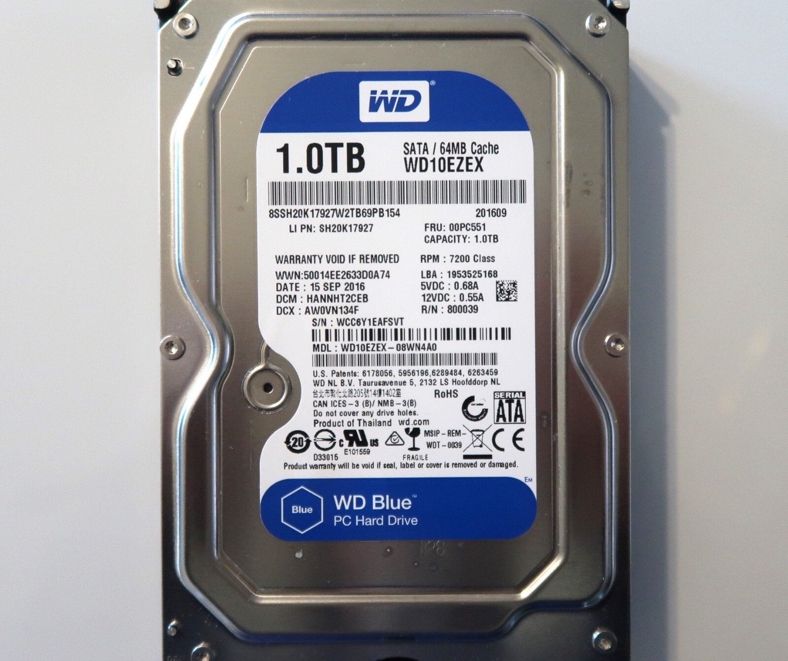 WD WD10EZEX-08WN4A0 HANNHT2CEB (WCC6) Thailand 1.0TB 3.5