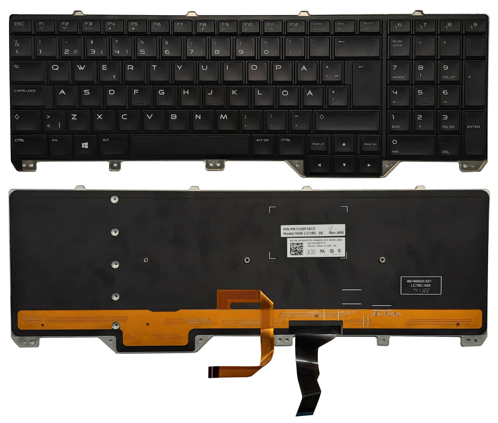 ORIGINAL FINNISH KEYBOARD FOR DELL Alienware 17 R2 R3 BLACK QWERTY