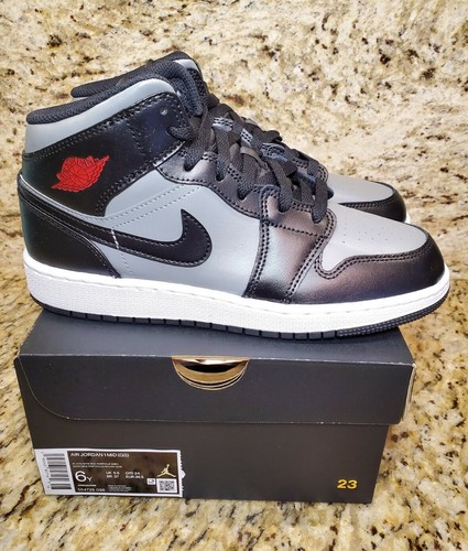 Nike Air Jordan 1 Mid GS Shadow Grey Red Size 6Y /Women's Size 7.5