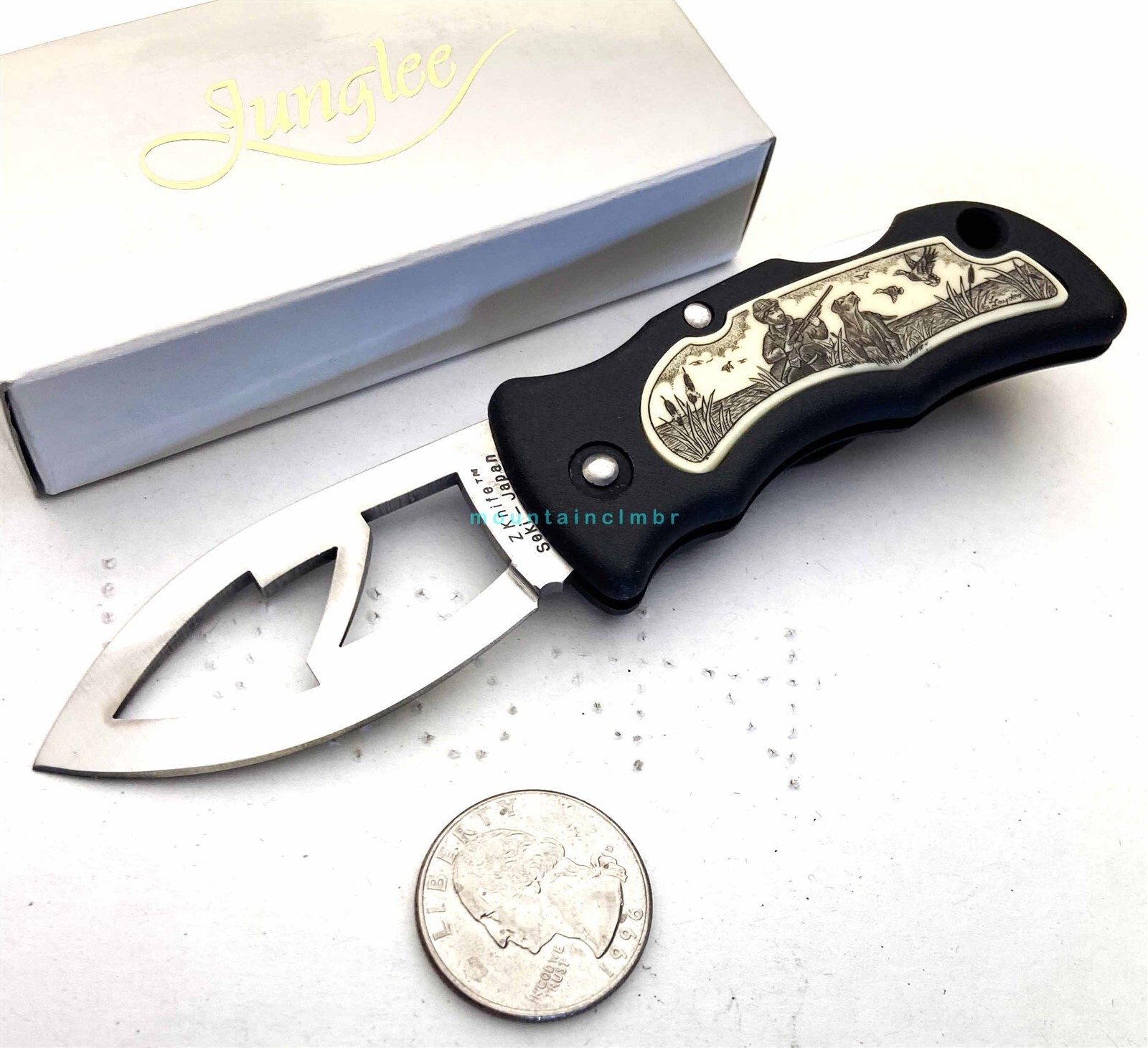 Junglee Seki Japan Z Compact Lockback AUS6 5.25/3 Scrimshaw Knife