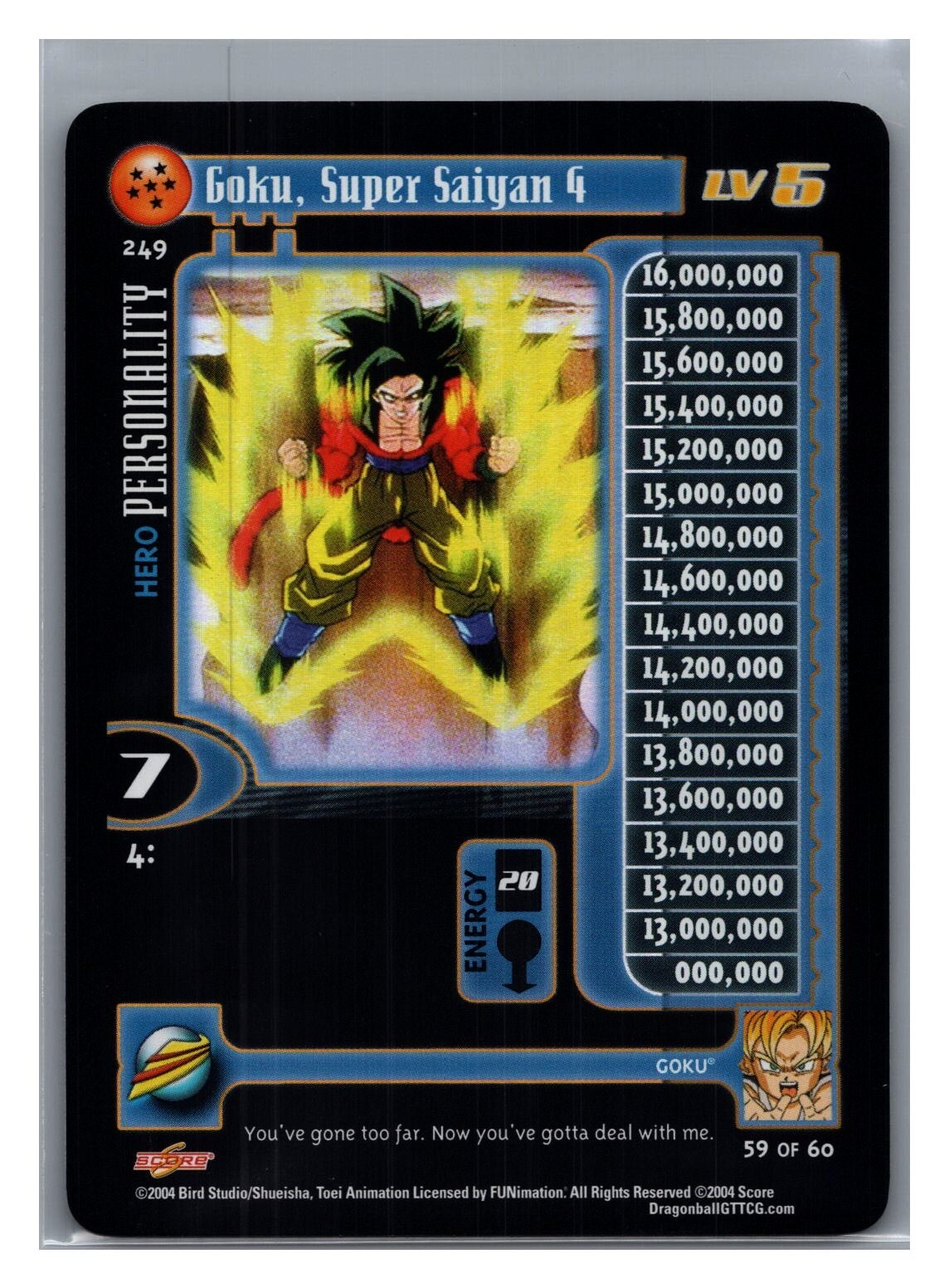 1x DBGT TCG GOKU SUPER SAIYAN 4 LV5 FLAT FOIL 249 ULTRA RARE