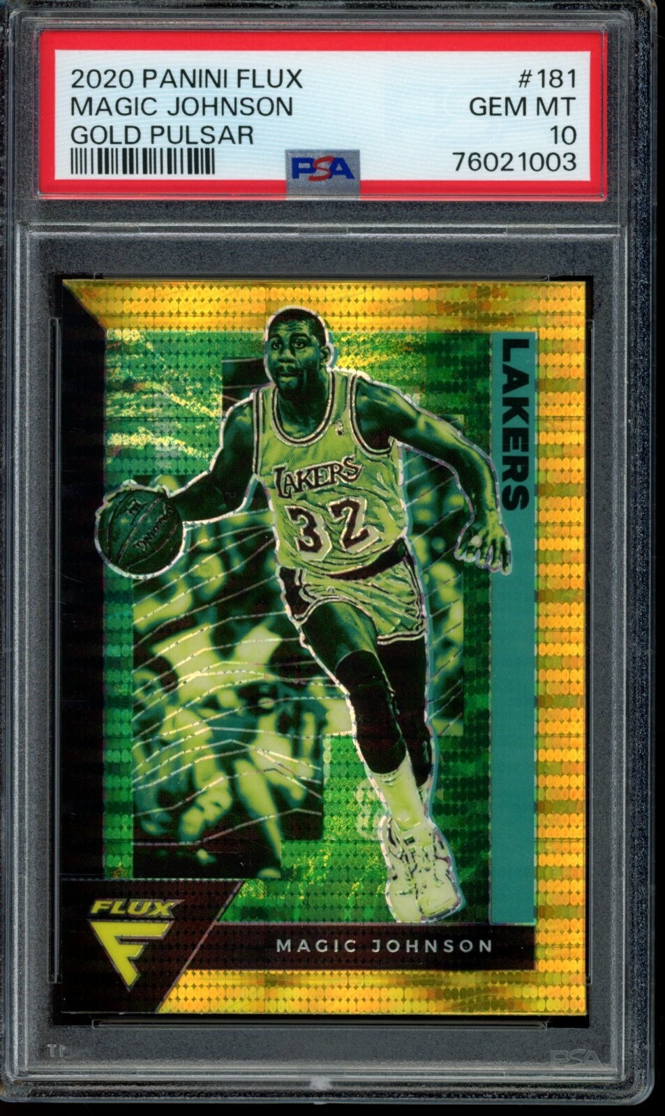 2020-21 Panini Flux #181 Magic Johnson Gold Pulsar Prizm PSA 10