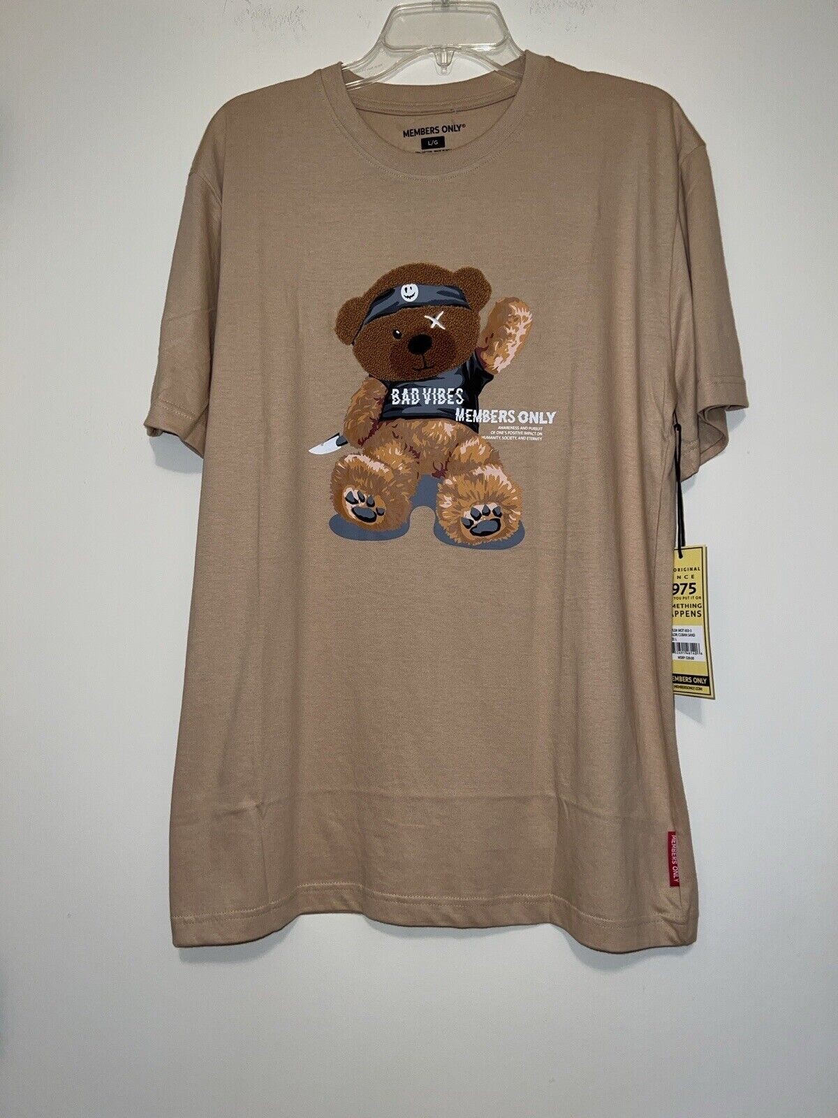 Members Only Bad Vibes Fuzzy Bear With Knife Funny Shirt Men's
