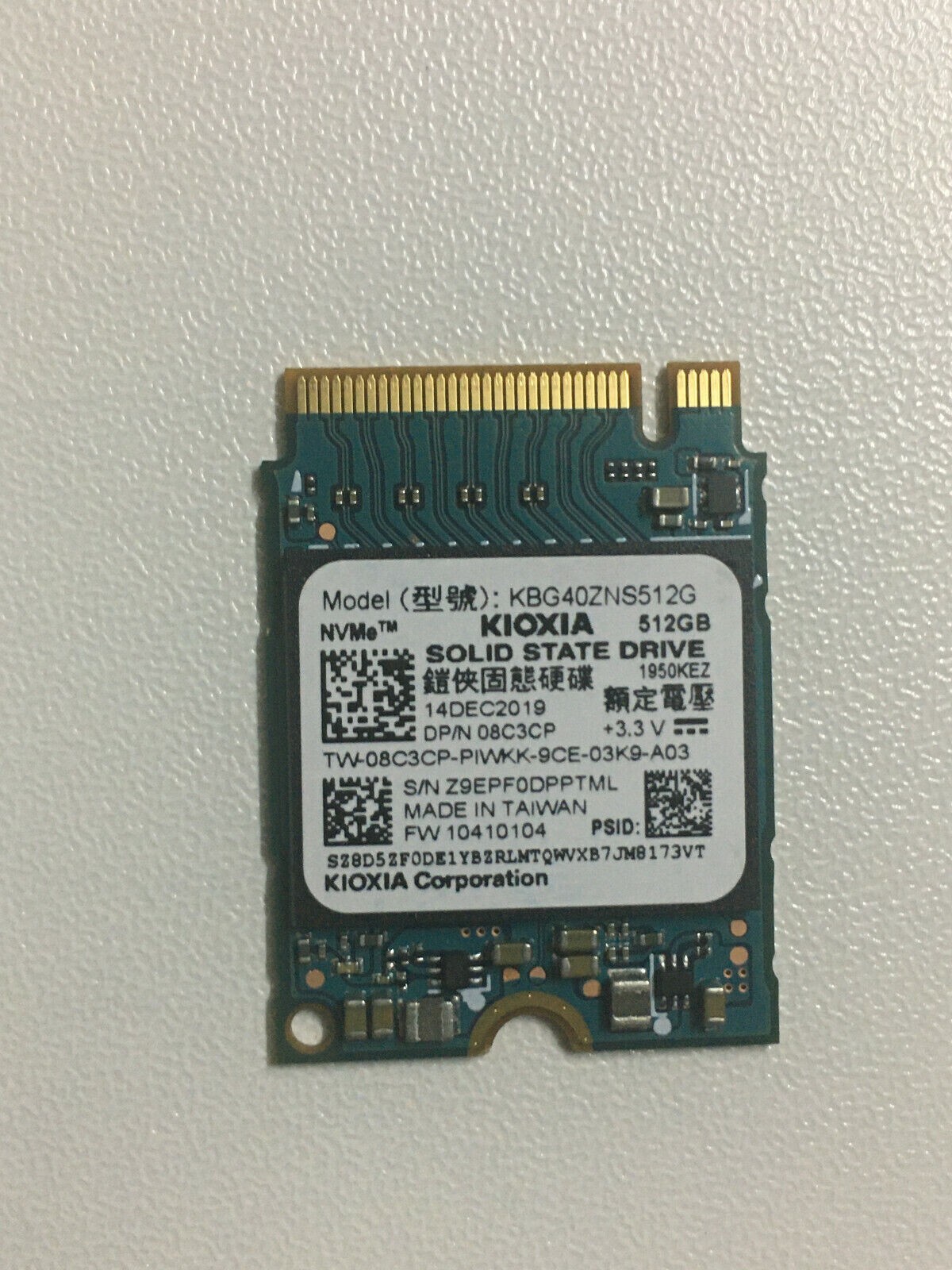 KIOXIA Toshiba KBG40ZNS512G 512GB SSD PCIe3.0x4 NVMe M.2 2230
