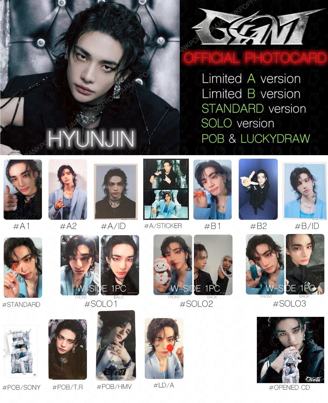 HYUNJIN STRAY KIDS GIANT JAPAN ALBUM PHOTOCARD POB LUCKY DRAW SOLO