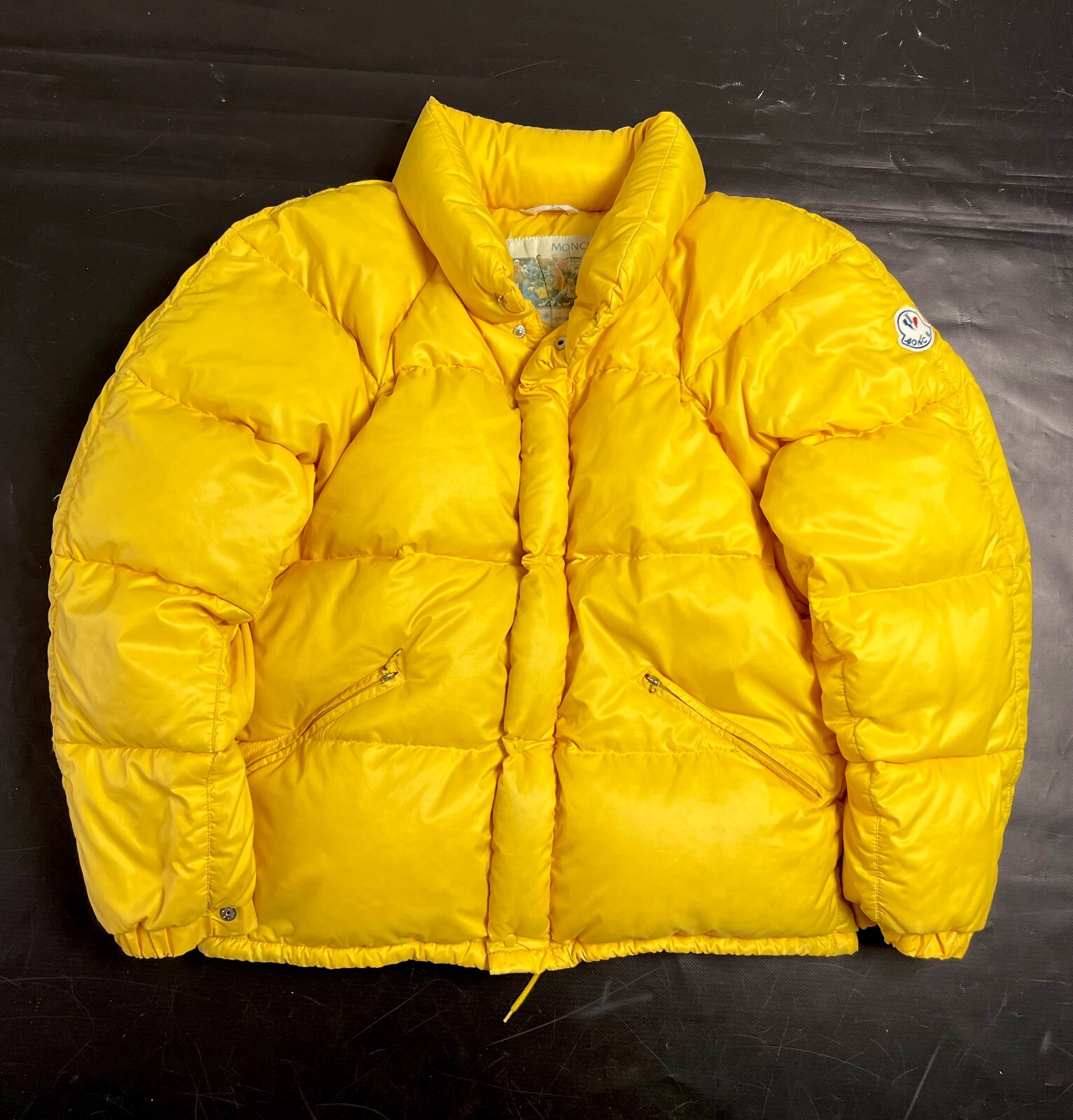 RARE Auth Men's MONCLER Grenoble Yellow Down Puffer Logo Bomber