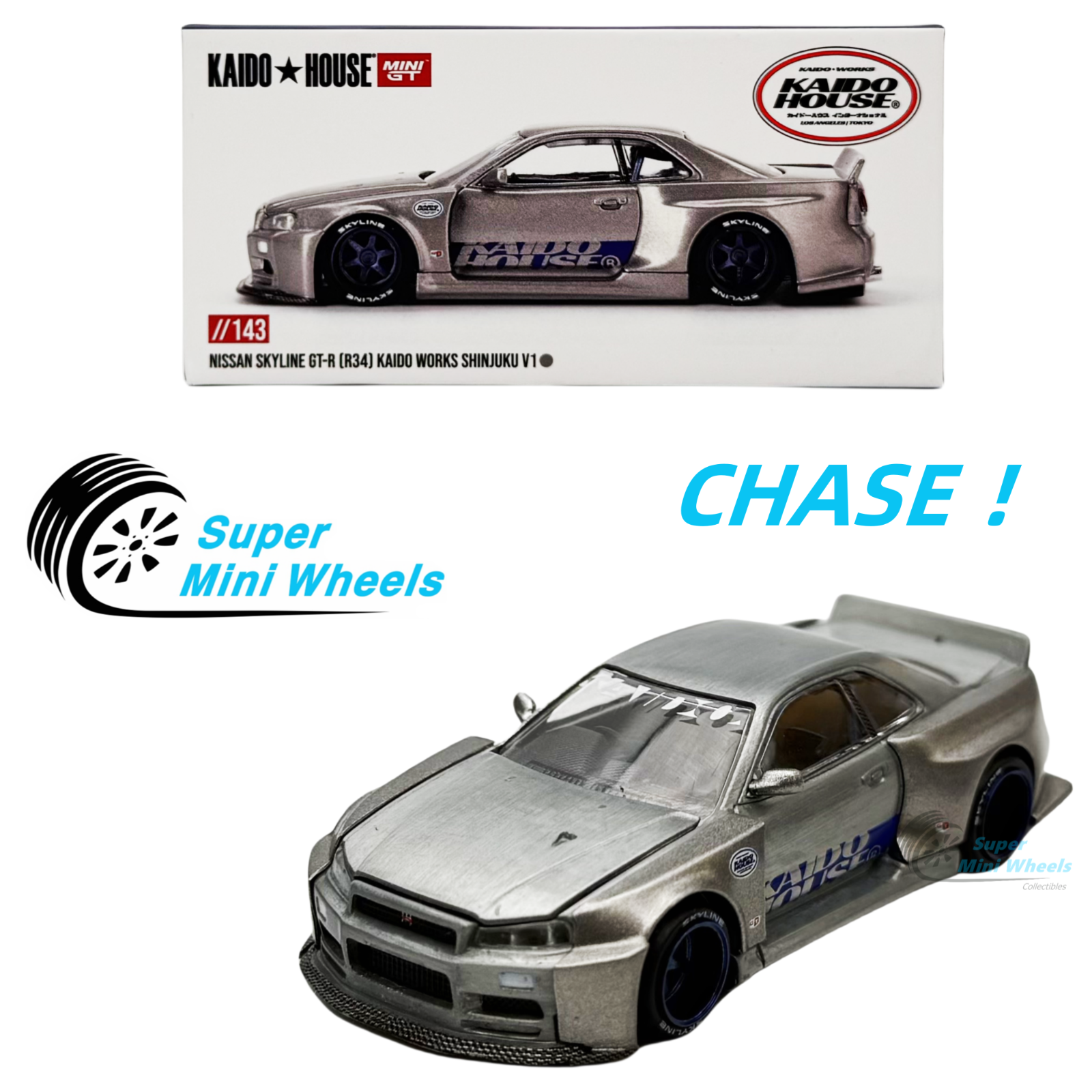 CHASE ！Kaido House x Mini GT 1:64 Nissan GT-R (R34) SHINJUKU V1