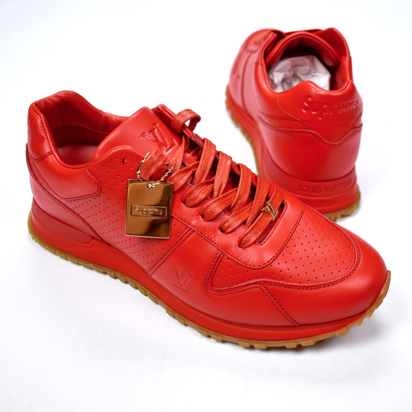 NWT Louis Vuitton x Supreme LV Men's Red Leather Run Away Sneakers