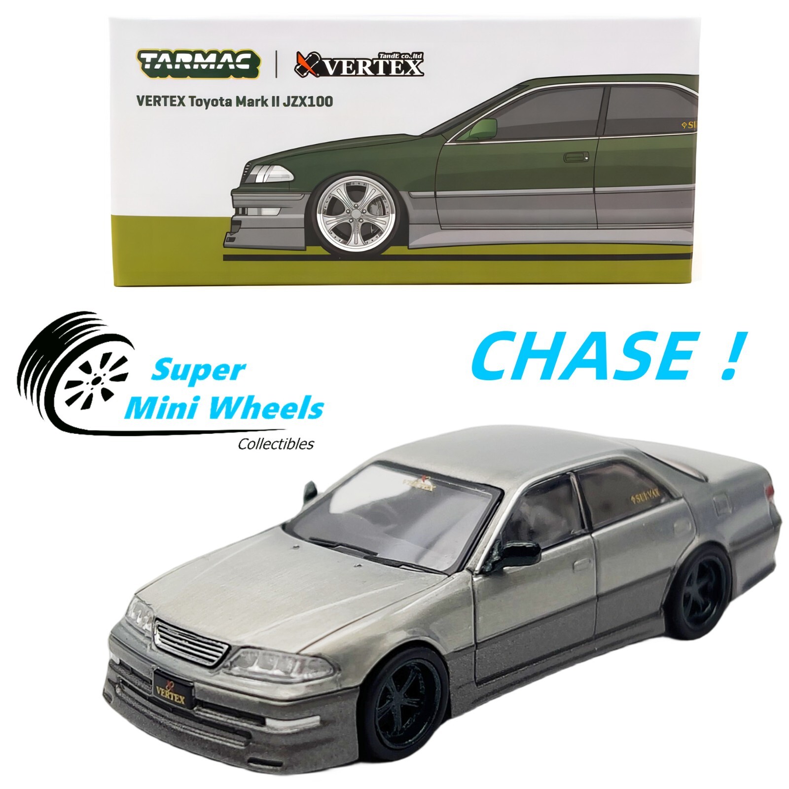 CHASE ! Tarmac Works 1:64 VERTEX Toyota Mark II JZX100 Dark Green