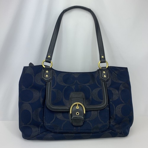 COACH Campbell Navy Blue Black Metallic Signature Purse Handbag