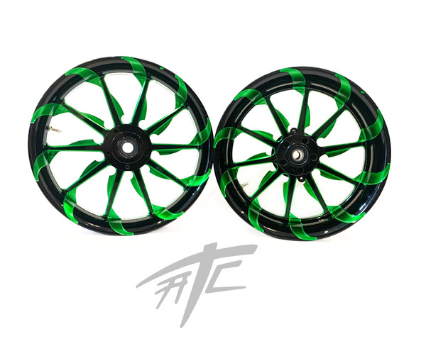 NINJA STOCK SIZE BLACK AND GREEN TORNADO WHEELS 12-20 KAWASAKI