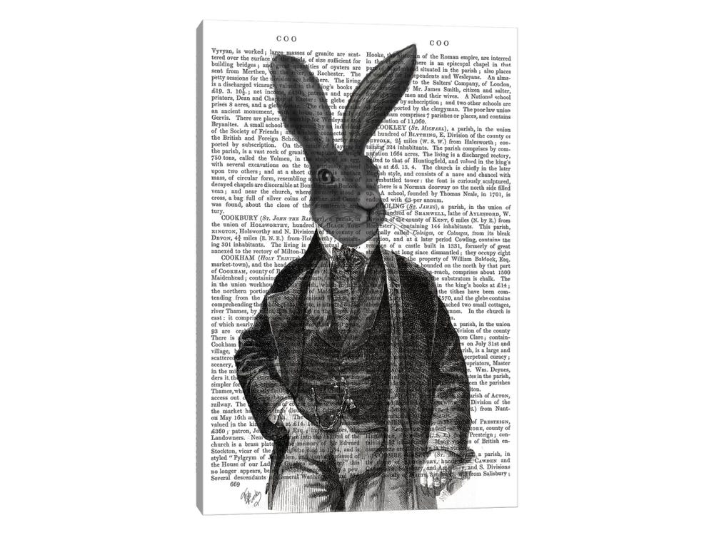 Victorian Rabbit Gent I Canvas Wall Art by Fab Funky | iCanvas